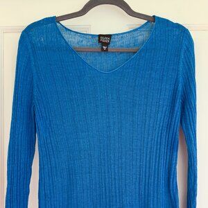 Eileen Fisher Ribbed Peacock lightweight linen V neck sweater M
